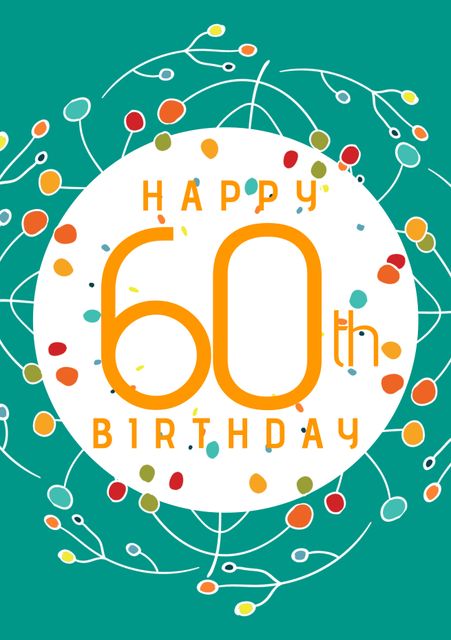 This vibrant design is perfect for celebrating a milestone 60th birthday. The festive colors and abstract patterns make it ideal for greeting cards, party invitations, and celebratory decorations. Use it to add a joyful touch to any 60th birthday celebration.