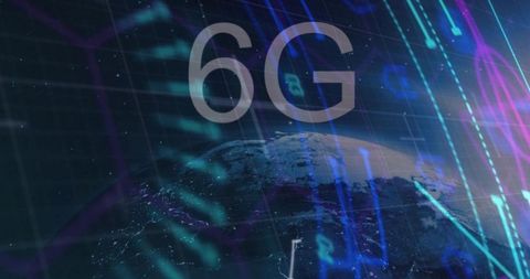 Futuristic 6G Hologram Over Earth with Neon Data Streams, Cyber Grid and Circuit Glow
