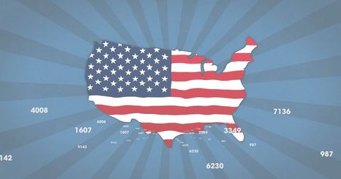Usa silhouette with american flag in data visualization graphics