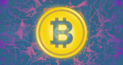 Bitcoin Symbol Amid Digital Connections with Futuristic Overlay