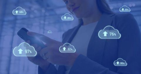 Businesswoman Interacting with Digital Cloud Interface - Download Free Stock Images Pikwizard.com