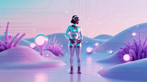 Futuristic Woman Exploring Virtual Realm with AR Interface