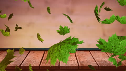 Animated Autumn Leaves Falling on Wooden Surface