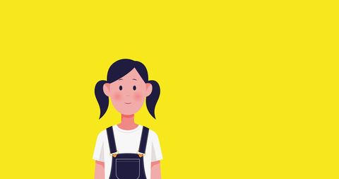 Cartoon Girl with Yellow Background Wearing Overalls