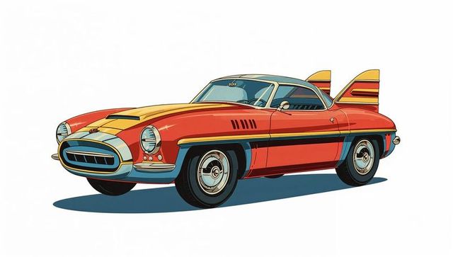 Colorful Retrofuturistic Sports Car with Racing Stripes