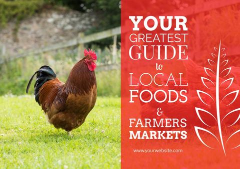 Sustainable eating illustrated with rooster and farmers market guide