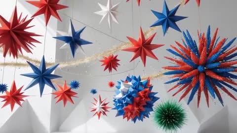 Colorful Hanging Geometric Star Ornaments in Abstract Setting