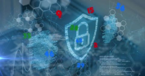 Holographic cybersecurity shield over desk interface