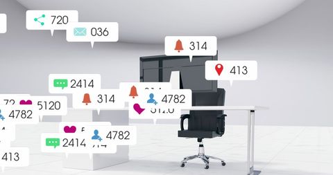 Social Media Notifications Hovering Over Modern Office Desk - Download Free Stock Images Pikwizard.com