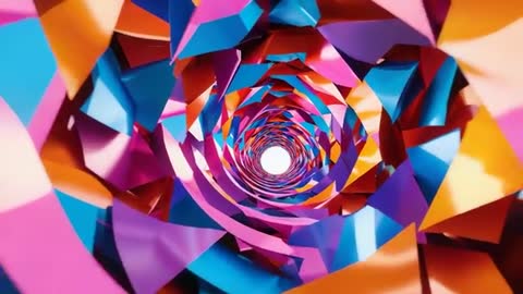 Dynamic Colorful Tunnel with Swirling Shards Leading to Light