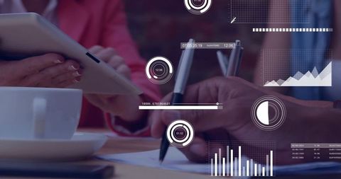 Team Collaborating Over Digital Tablet and Notes with Analytics