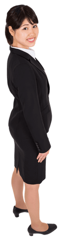 Asian Businesswoman Smiling in Black Suit on Transparent Background