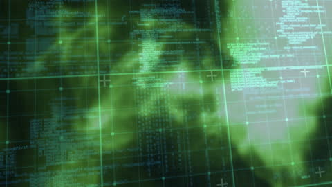 Digital Coding and Data Processing on Green Grid Background