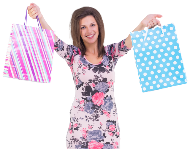 Transparent excited shopping woman with colorful shopping bags - Download Free Stock Videos Pikwizard.com