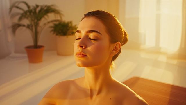 Serene Female Meditator with Sunlit Glow in Tranquil Space