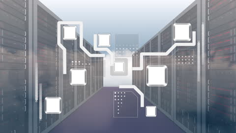 Animated Data Network in Modern Server Room