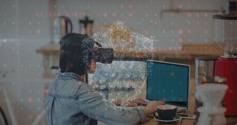 Technology enthusiast exploring virtual reality in cafe