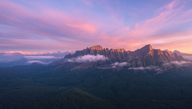 Panoramic Mountain Range at Dusk with Pastel Sky