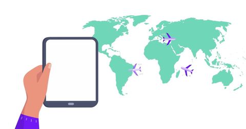 Digital Travel Experience with Tablet Interaction and World Map - Download Free Stock Images Pikwizard.com