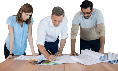 transparent team collaborating on architectural blueprint plans - Download Free Stock Videos Pikwizard.com