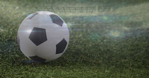 Soccer Ball on Grass with Futuristic Digital Overlay - Download Free Stock Images Pikwizard.com