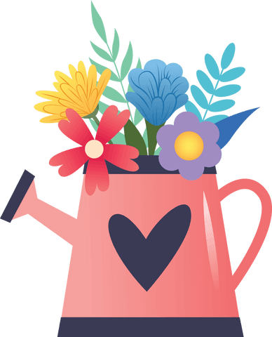 Transparent watering can with flowers for decorative designs