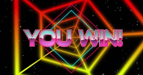 Neon You Win Text on Abstract Digital Background