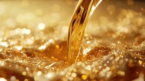 Golden Liquid Splashes in Luxurious Close-Up Macro