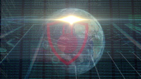 Digital Globe with Network Data and Security Shield Overlay