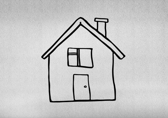 Close-up of a drawn house shape on grey background