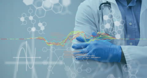 Doctor Analyzing Medical Data with DNA Illustrations