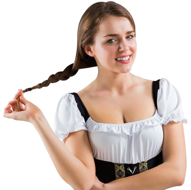 Woman Dressed in Traditional Bavarian Costime Twisting Braid on Transparent Background - Download Free Stock Videos Pikwizard.com