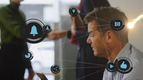 Caucasian Businessman Engaged With Digital Connections Network