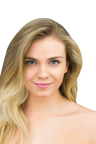 Transparent Portrait of Smiling Blonde Woman with Blue Eyes