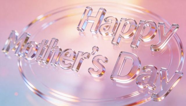 Crystal glass happy mother's day lettering on pastel prismatic background with bokeh