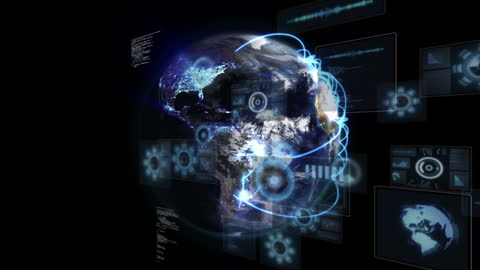 Futuristic Earth Hologram with Digital Data Networks