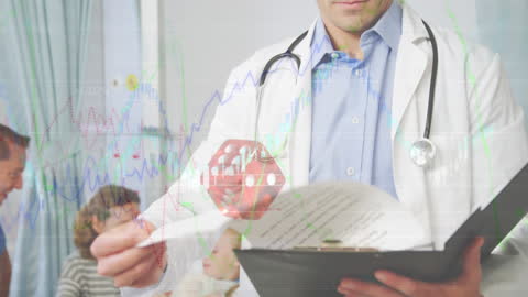Doctor Analyzing Data with Healthcare Symbol Overlay