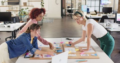 Collaborative Female Team Optimizing Ideas in Modern Office