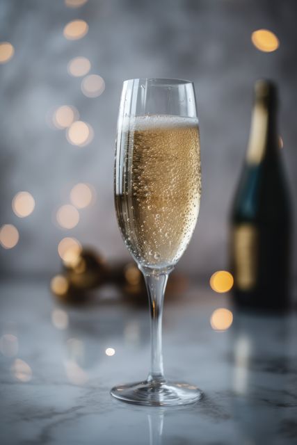 Champagne Flute with Sparkling Wine and Festive Background Bokeh - Download Free Stock Images Pikwizard.com