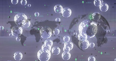 Abstract Bubbles with Digital World Map and Cityscape - Download Free Stock Images Pikwizard.com