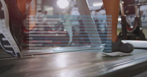 Running on treadmill with seamless data overlay for fitness analysis