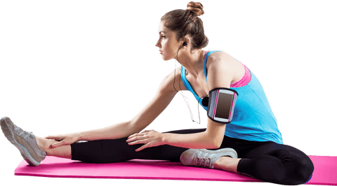 transparent fitness woman stretching on exercise mat with smartphone armband - Download Free Stock Videos Pikwizard.com