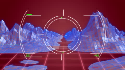 Digital Grid Overlay with Futuristic Terrain Vision