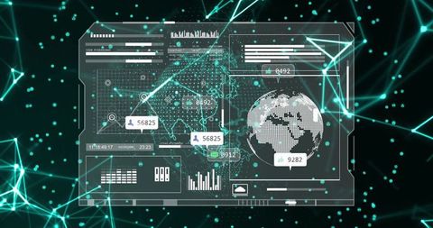 Futuristic Data Interface with Global Map and Network Links - Download Free Stock Images Pikwizard.com