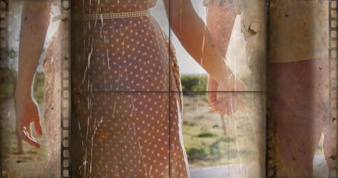 Romantic Stroll on Sunlit Rural Pathway with Vintage Charm