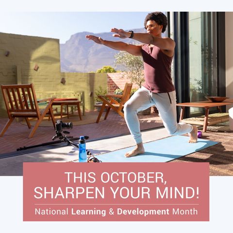 mindfulness yoga practice on patio during national learning month - Download Free Stock Templates Pikwizard.com