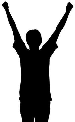 Transparent silhouette of woman celebrating with joy