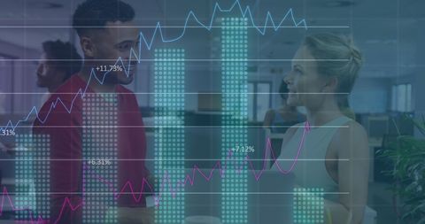 Business Professionals Discussing Data Analysis in Modern Office