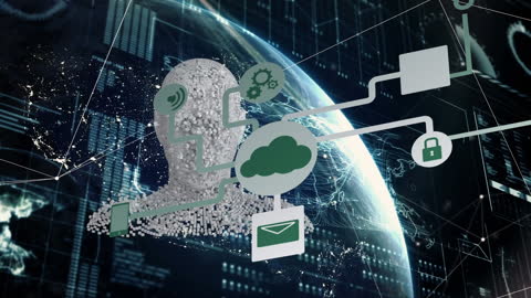 Digital Transformation with Tech Icons and Human Webhead