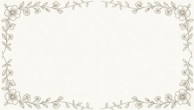 Hand-drawn sepia floral vine border on cream textured paper for invitations